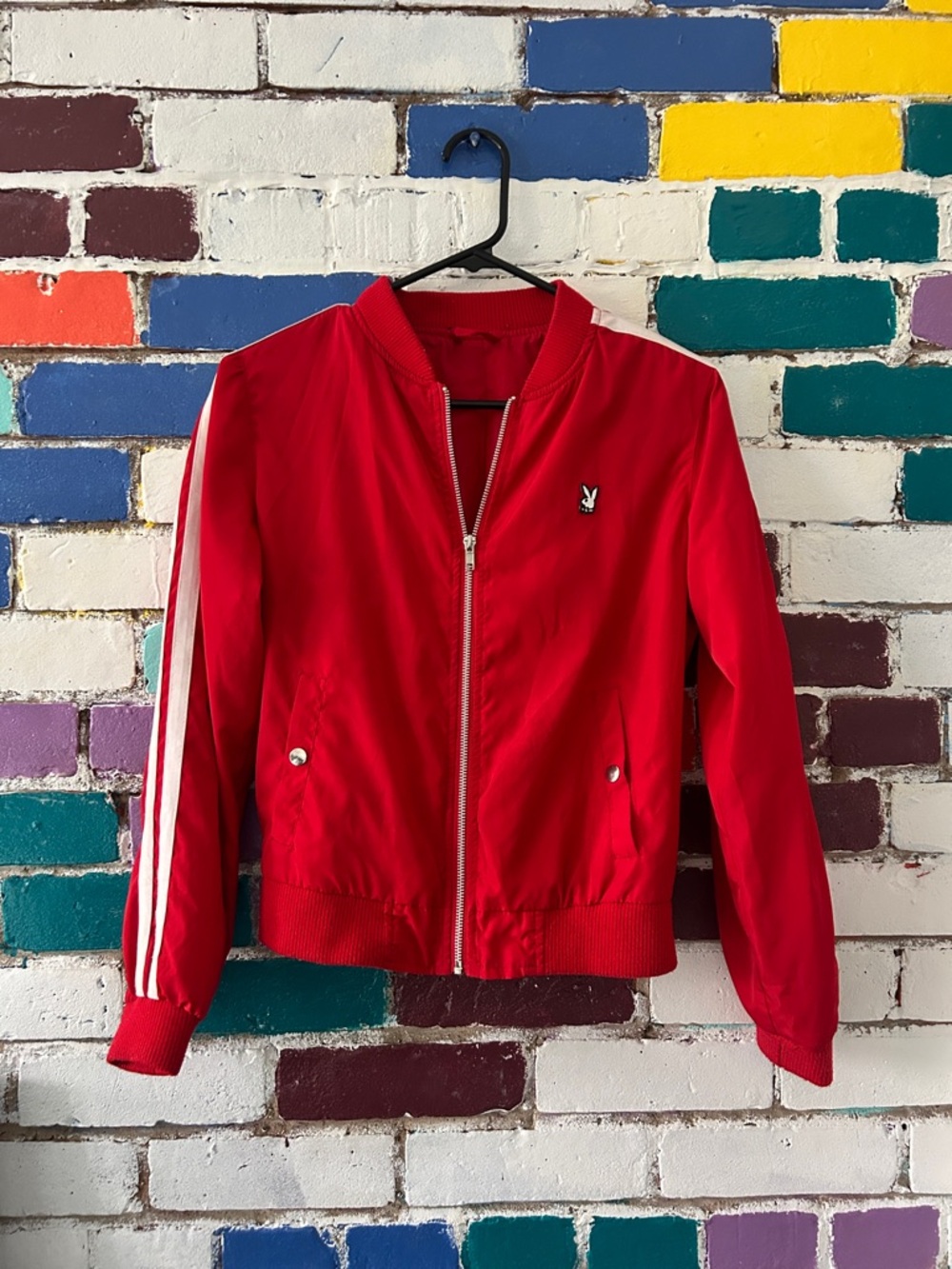 Playful Red Kids' Bomber Jacket with White Stripe